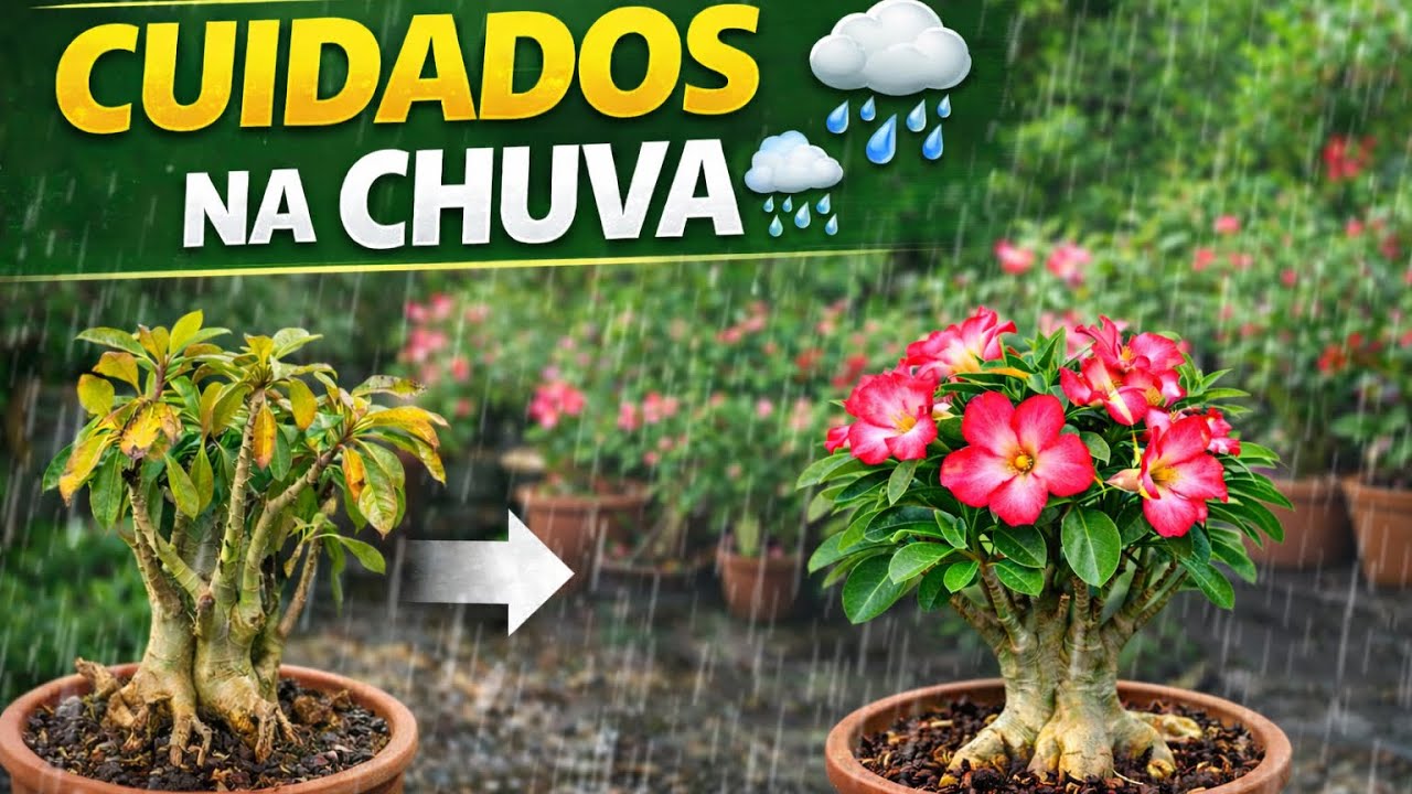 Rosa do Deserto na Chuva 🌧️  Cuidados Essenciais pra Evitar Fungos e Apodrecimento