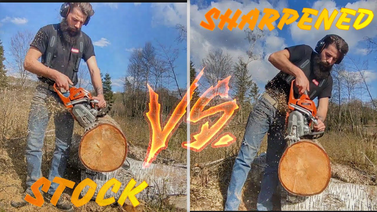 Εργοστασιακό VS Τρόχισμα στο χέρι _ Stock VS Sharpened chain _ AXEHOLE LOGGER