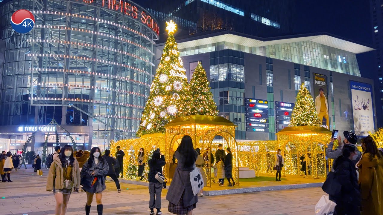 SEOUL TIMES SQUARE Shopping Mall Walking Tour, Christmas Tree 🌲. Seoul Night Walk.