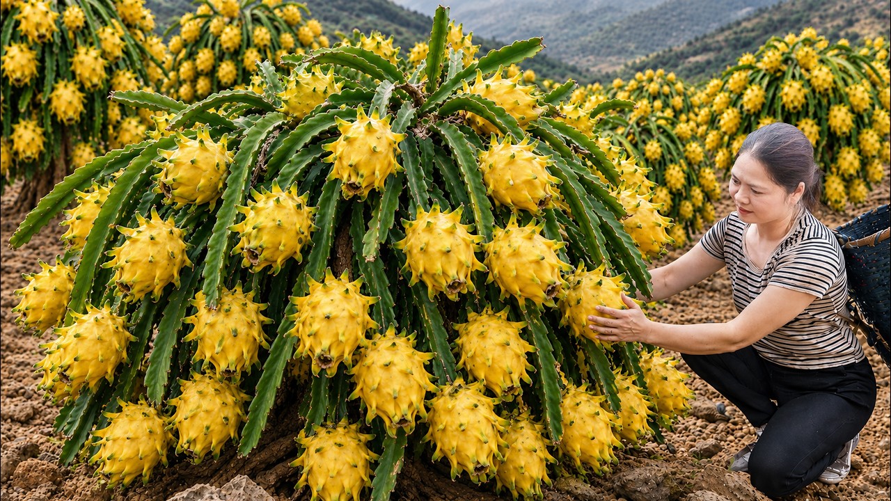 Harvesting Rare Yellow Dragon Fruits to Sell | This Sweet Tropical Fruit Is Still Rare in Europe