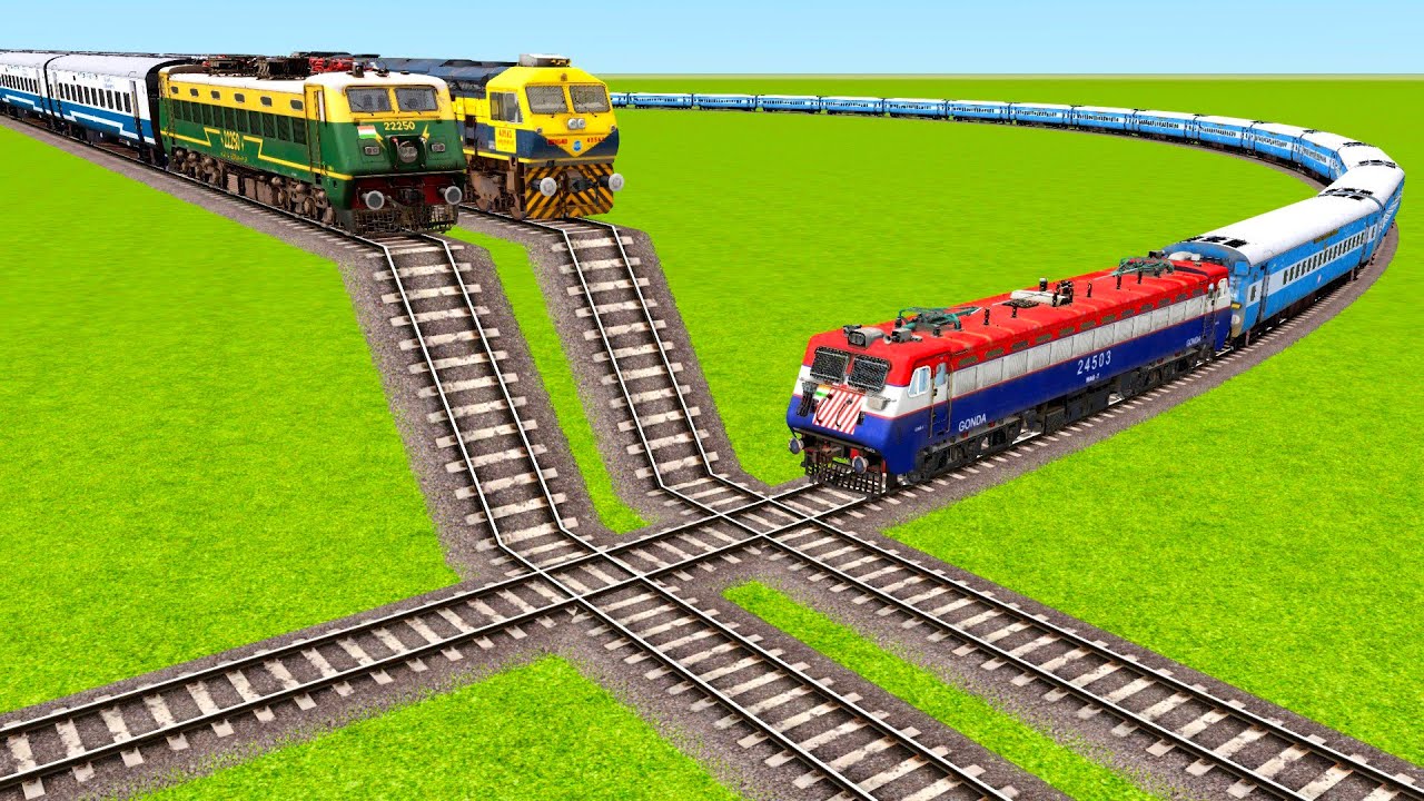 THREE HIGH SPEED TRAINS CROSSING AND ACCIDENT ON DANGEROUS STAIR RAILWAY TRACKS|Train simulator|