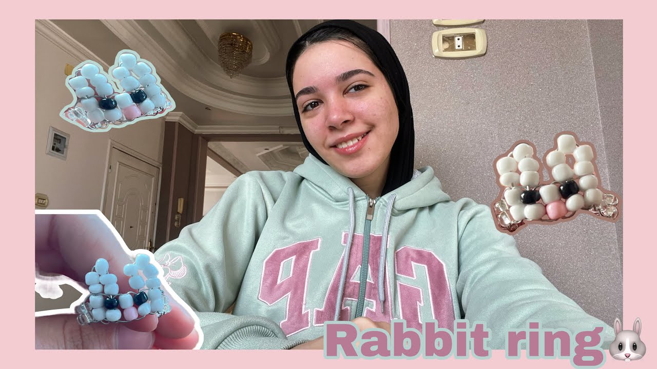 طريقه عمل خاتم شكل الأرنب بالخرز ||How to make rabbit beaded ring🐰🤍