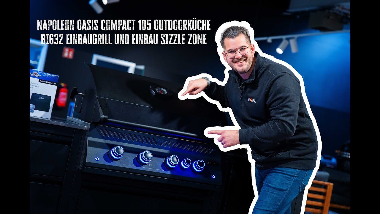 Napoleon Oasis Compact 105 Outdoorküche - mattschwarz - mit BIG32 Grill und Einbau SIZZLE ZONE