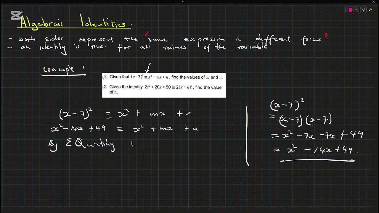Algebraic Identities :Grade 11 and 12