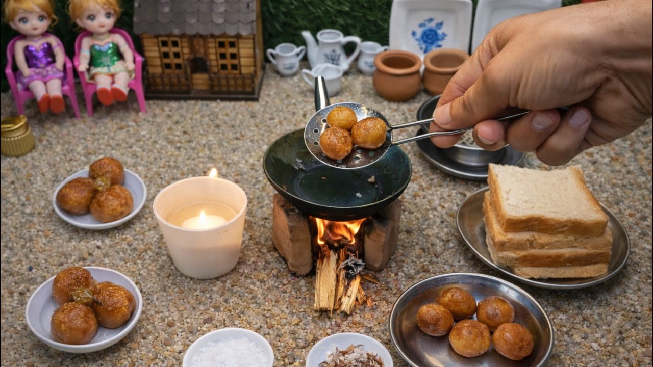 Miniature Gulab Jamun With Bread | Tiny Sweet Recipe | Miniature Cooking ASMR