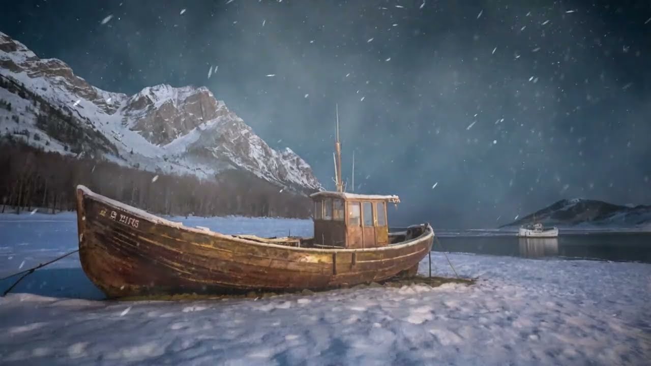 Soothing Snowfall and Blizzard Sounds for Sleeping.  Light Snowstorm Ambience on a Fishing Boat.