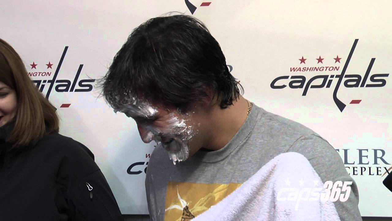 Alex Ovechkin Gets a Birthday Shaving Cream Pie to the Face