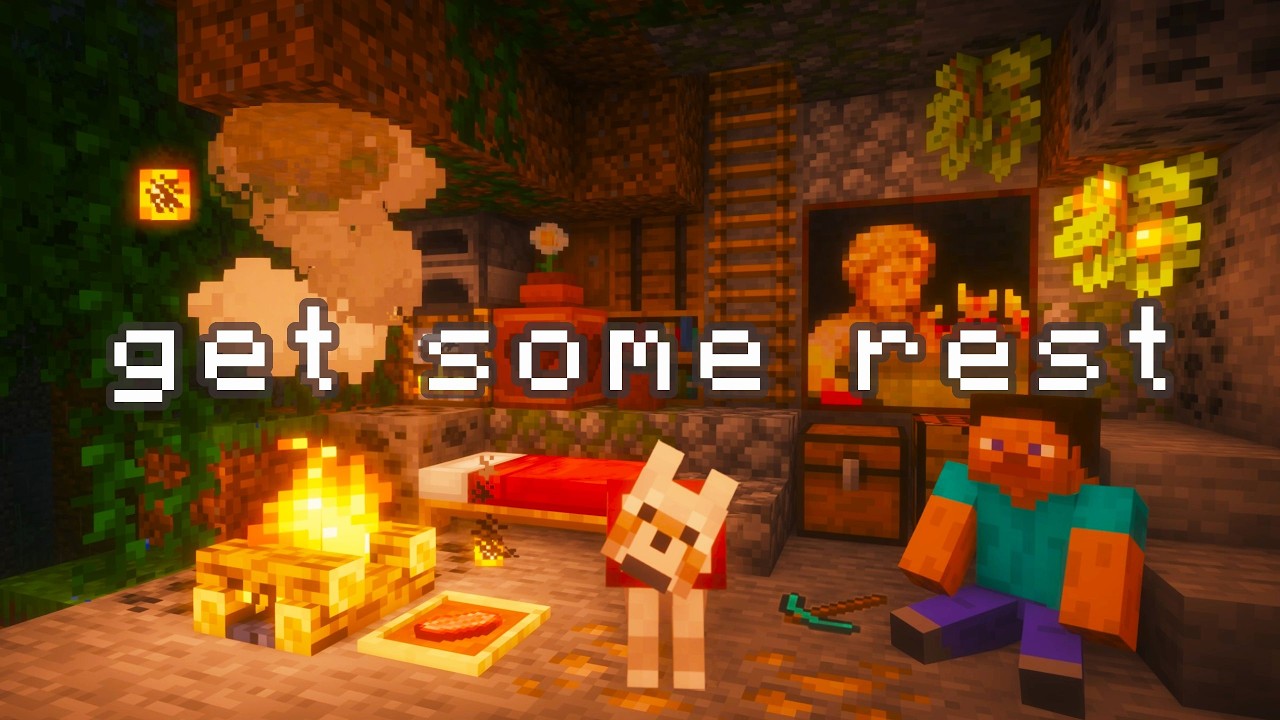 a good night's sleep will help... (minecraft music w/ fire, rain)