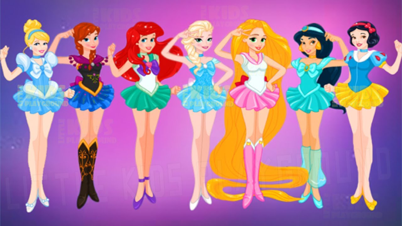 Disney Princess Elsa Anna Rapunzel Ariel Cinderella as Sailor Moon Cosplay Challenge Dress Up Game