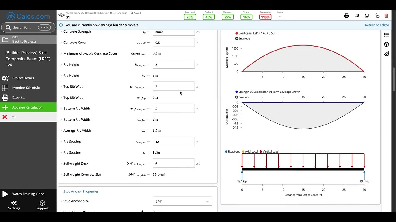 Steel Composite Beam (LRFD) Calculator to AISC 360-22