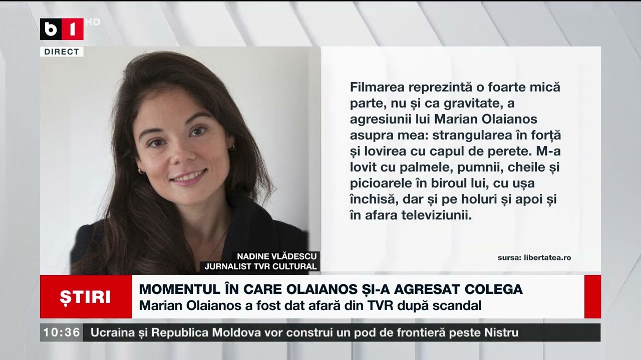 Imaginile cu momentul în care jurnalistul Marian Olaianos o agresează pe colega sa Nadine Vlădescu,