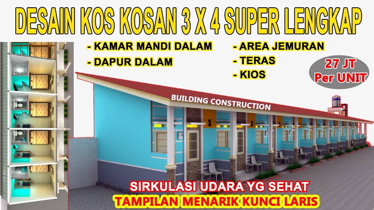 DESAIN KOS 3X4 M || Kamar Mandi Dalam & Dapur Dalam