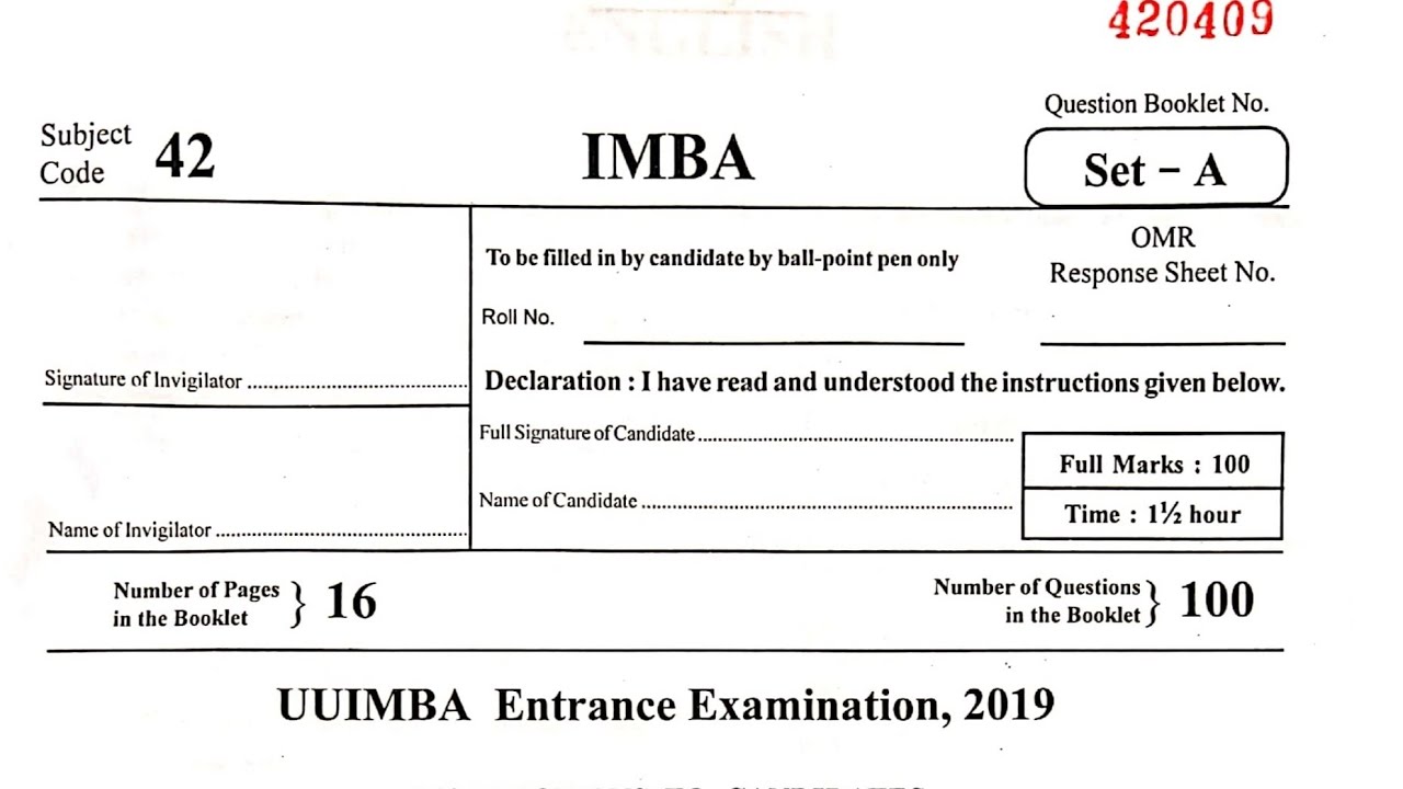 iMBA II Utkal University II Entrance Question Paper II Best Course II BBA + MBA 2022 -2027