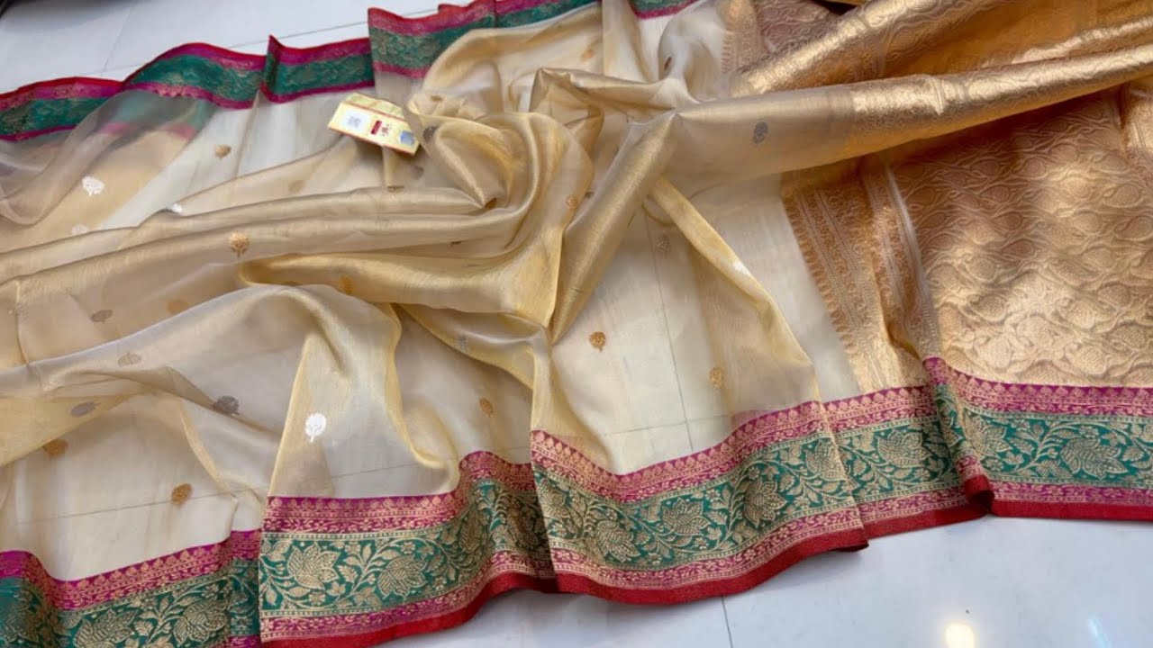 Pure#handloom#tissue #Kadhwa saree, adorned enchanting multicolour Mashru border#WhatsApp 9324546827