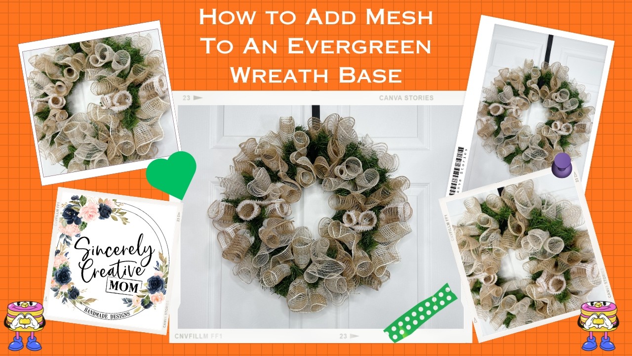 How to add mesh to an evergreen wreath base: Carrot Wreath Part 1