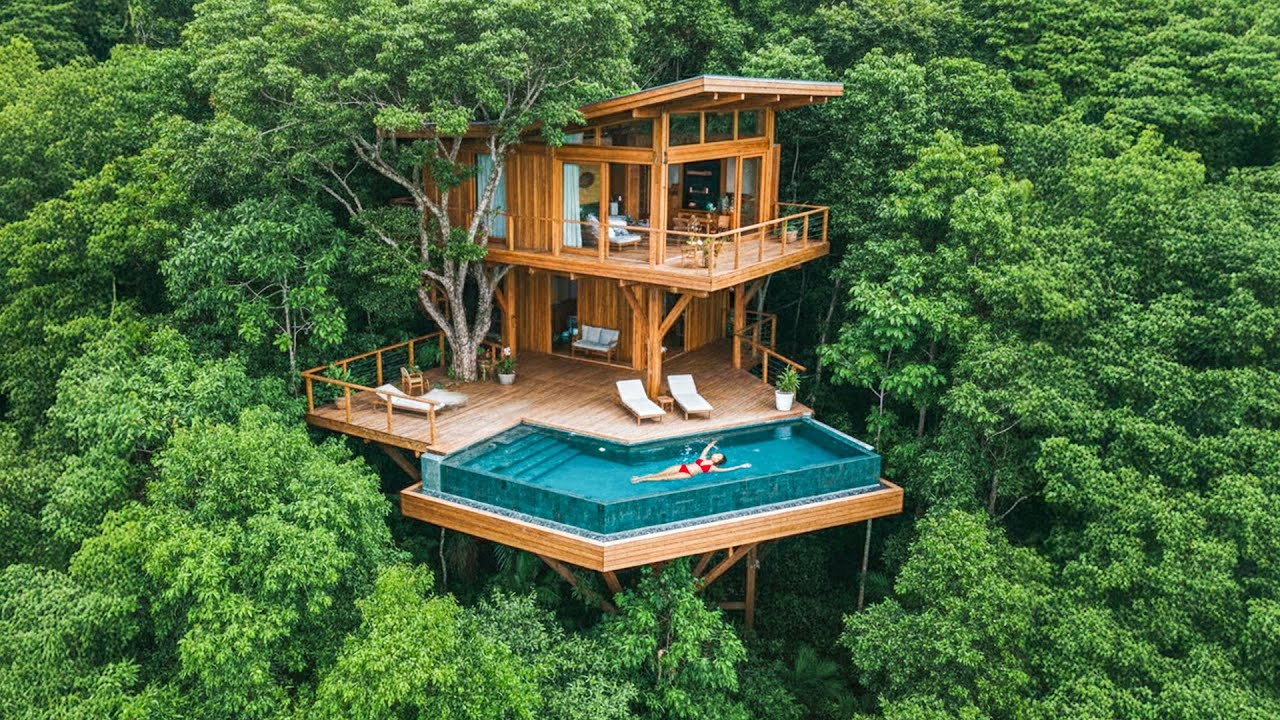 TIMELAPSE - Off Grid Alone in the Forest | Building a Bamboo House and Swimming Pool Far From People