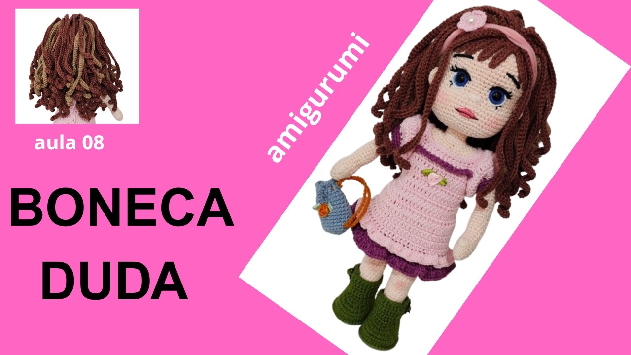 CABELOS CACHEADOS DA BONECA DUDA AMIGURUMI EM CROCHE 36cm + RECEITA EM PDF