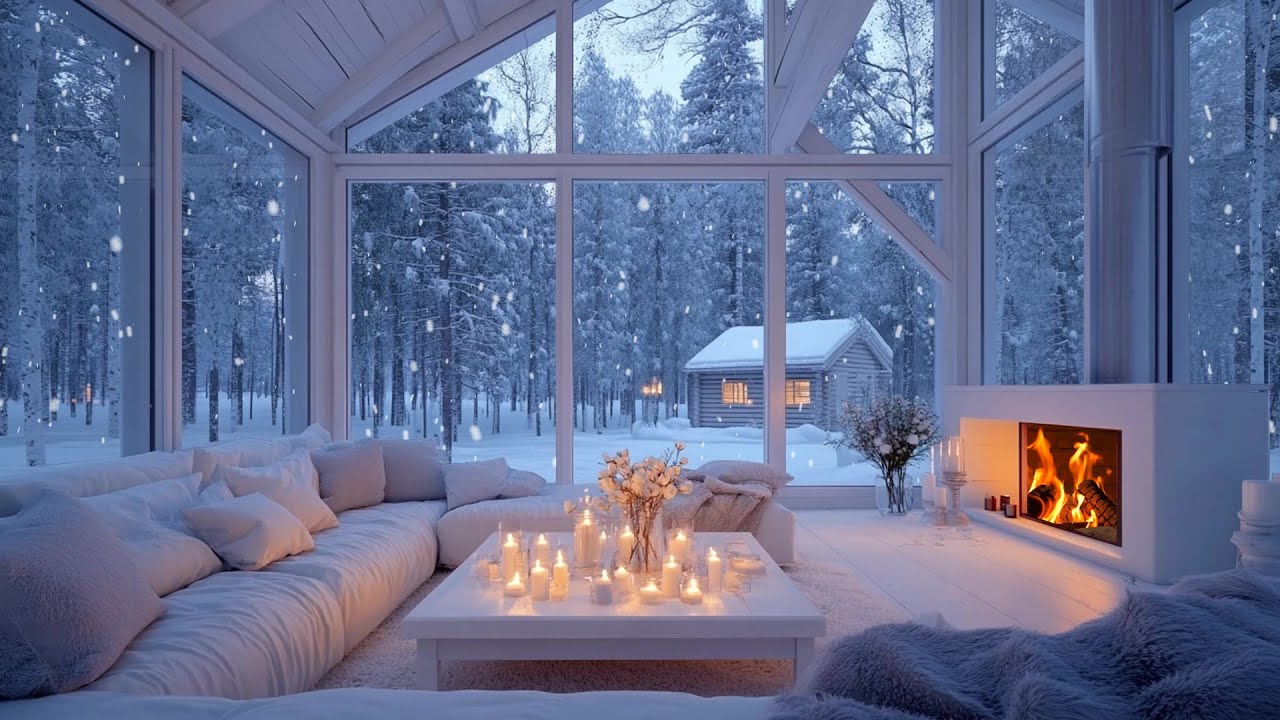 ❄️🕯️ Calm Winter Piano Sounds for Sleeping & Stress Relief | Cozy Firelight, Falling Snow | Sleep