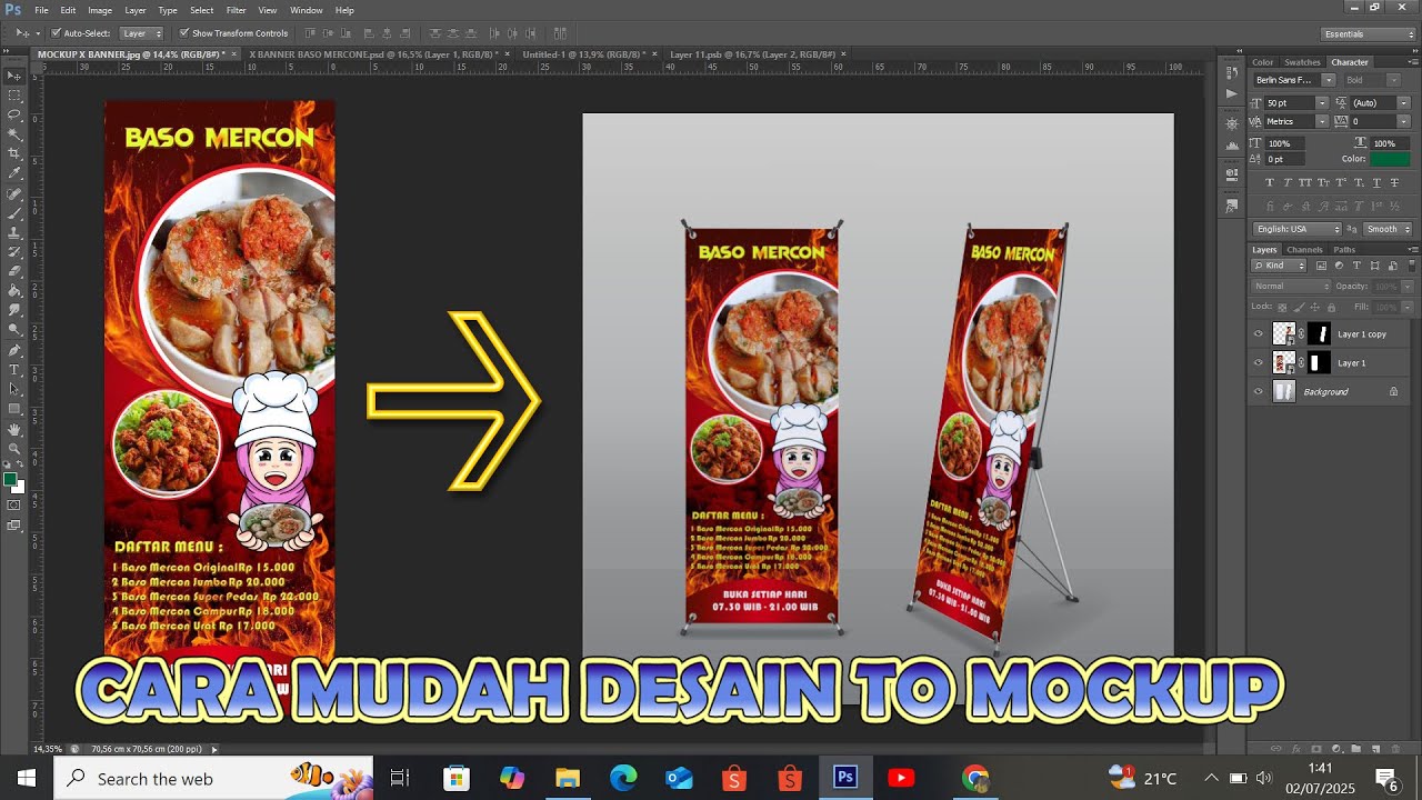 BELAJAR PHOTOSHOP cara membuat mockup x banner  di photoshop