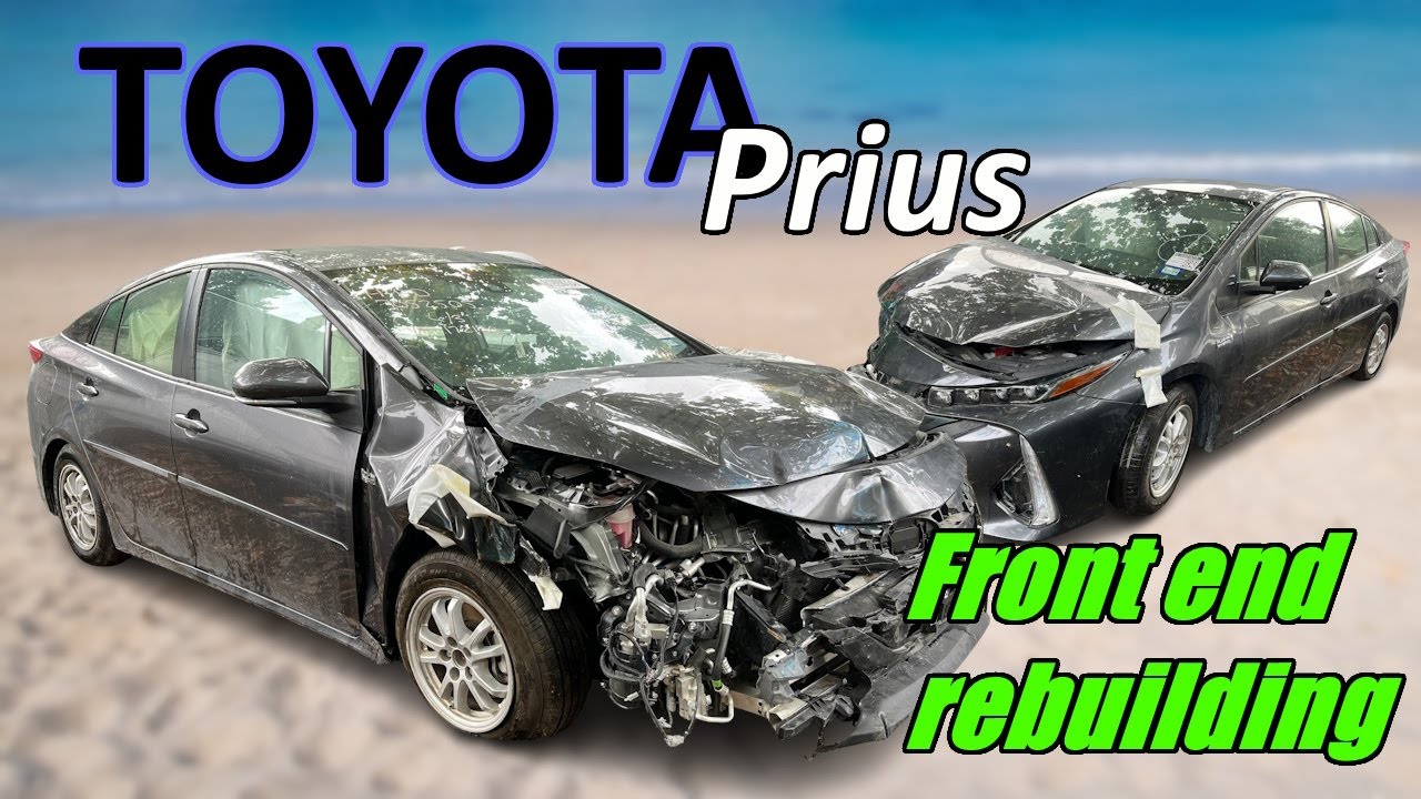 Front end rebuilding of wrecked Toyota Prius 2023.