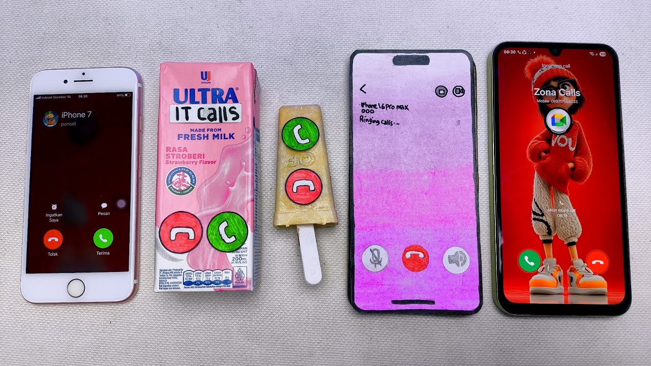 IPHONE 7 vs Fresh Milk vs Choco Ice Cream vs iPhone 17 vs Galaxy a24 incoming call