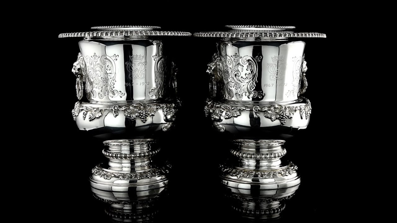 SUPERB 20thC ELIZABETH II SOLID SILVER WINE COOLERS, GARRARD & CO c 1972