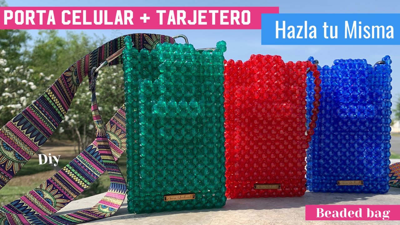 Porta Celular + Tarjetero ~ bolsas de cuentas facetadas ~ hazlo tu mismo ~ Diy  - beaded bags