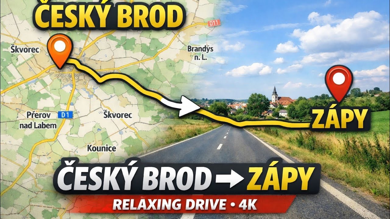 🚗 Český Brod → Zápy | Relaxing Drive | 4K | No Commentary