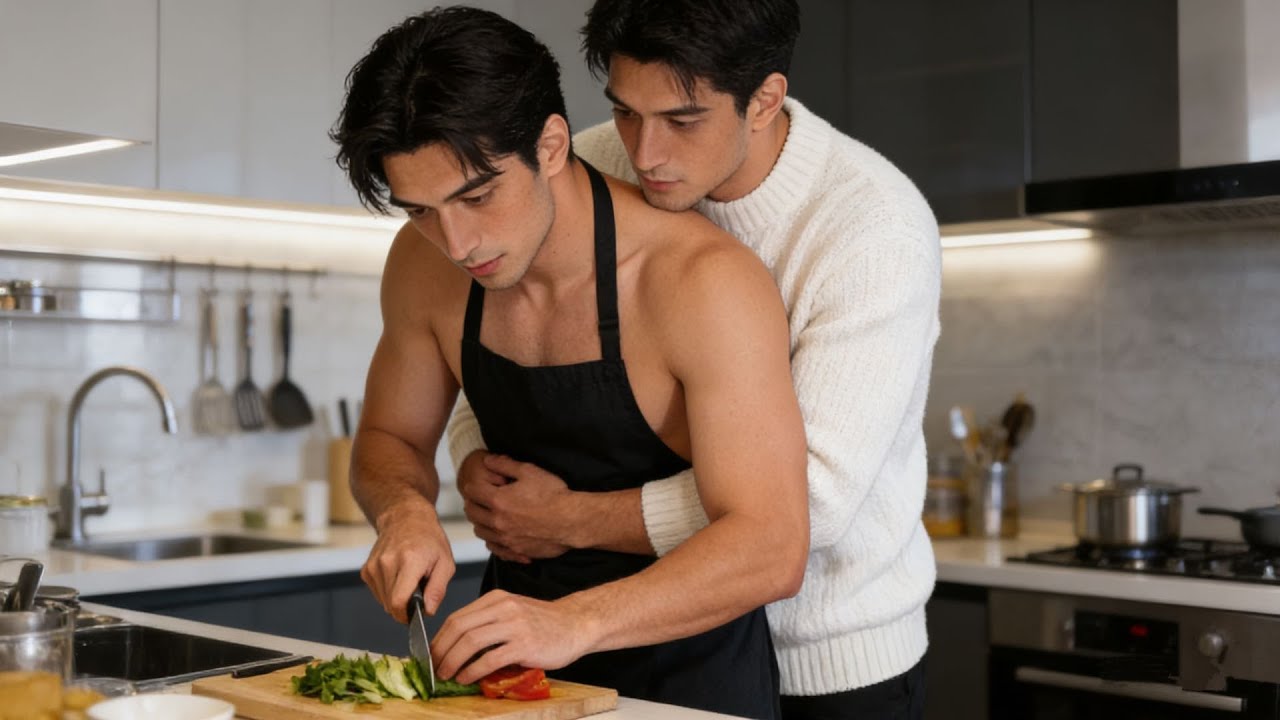 He secretly cooks for the CEO, but the boss comes home early... and unties the strings from behind🔥