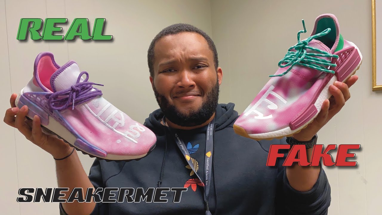 Adidas x Pharrell Williams NMD Human Race Holi 'Pink Glow' REAL vs FAKE