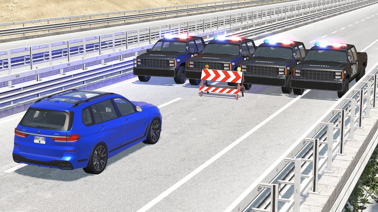 Cars vs Police Road Blocks &ndash; BeamNG.Drive