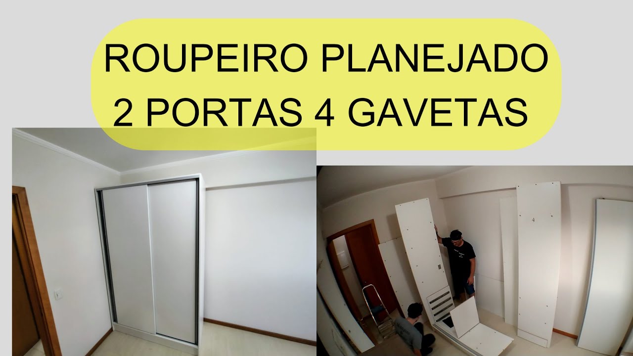 USADO) montagem guarda roupas planejado 2 portas de correr 4 gavetas#diy #montagem #guardaroupas