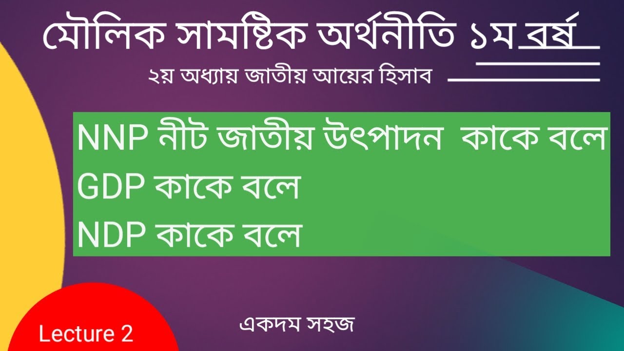 সামষ্টিক অর্থনীতি Lecture 2. ২য় অধ্যায়। জাতীয় আয়ের সংগা।অর্নাস ১ম বর্ষ।