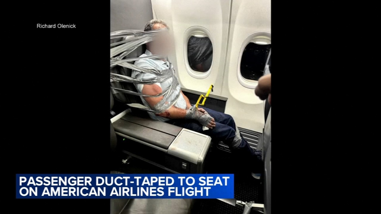 Unruly passenger bound with duct tape, zip ties during American Airlines flight