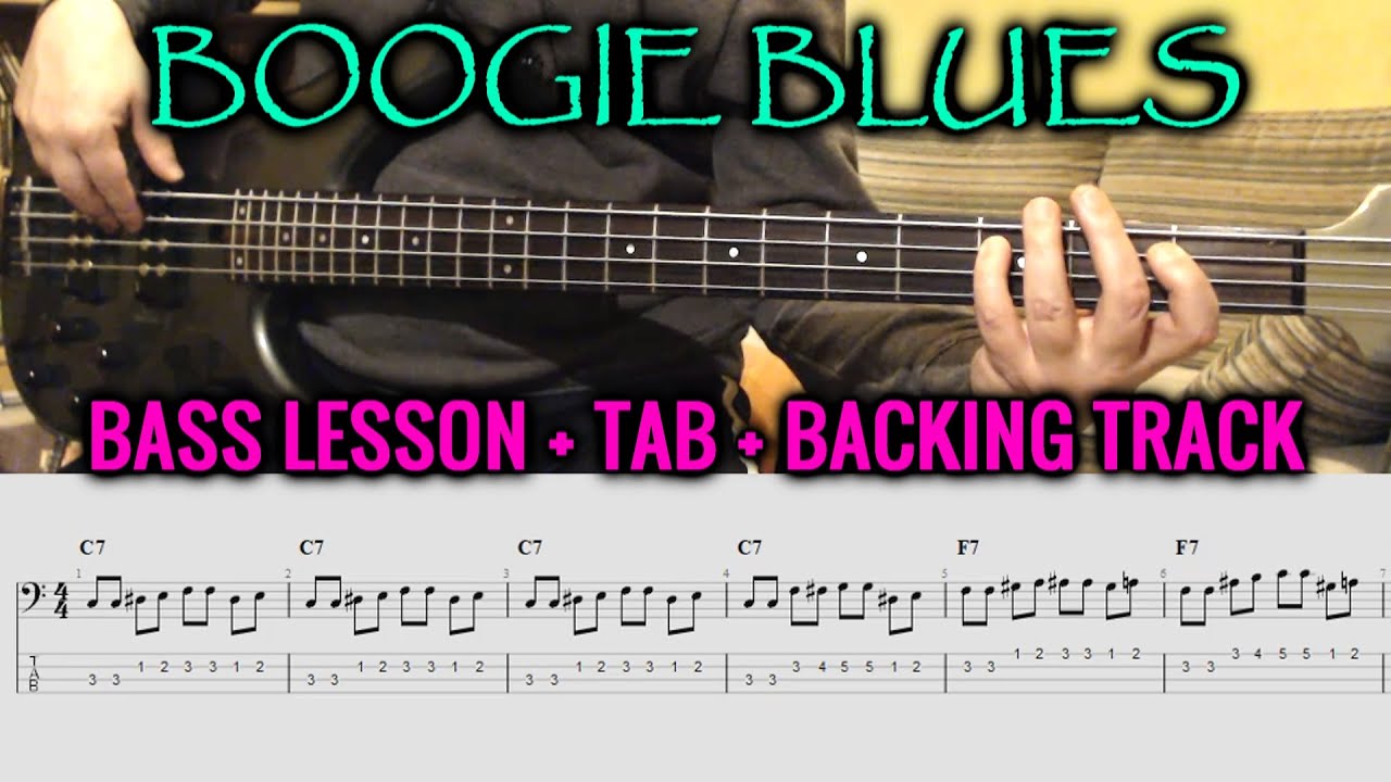 BOOGIE WOOGIE Bass Line Riff | TABS and BACKING TRACK | Lesson Tutorial BLUES BASS