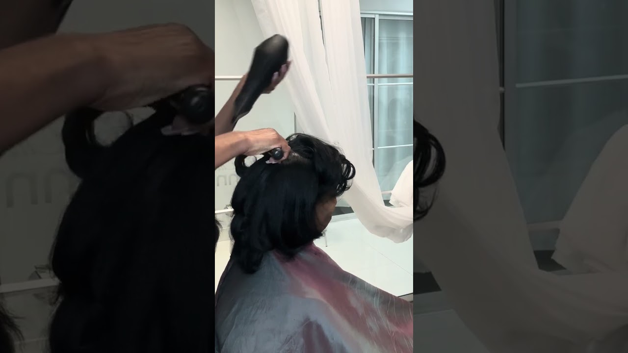 Relaxer touch up after 3 months with roller set.