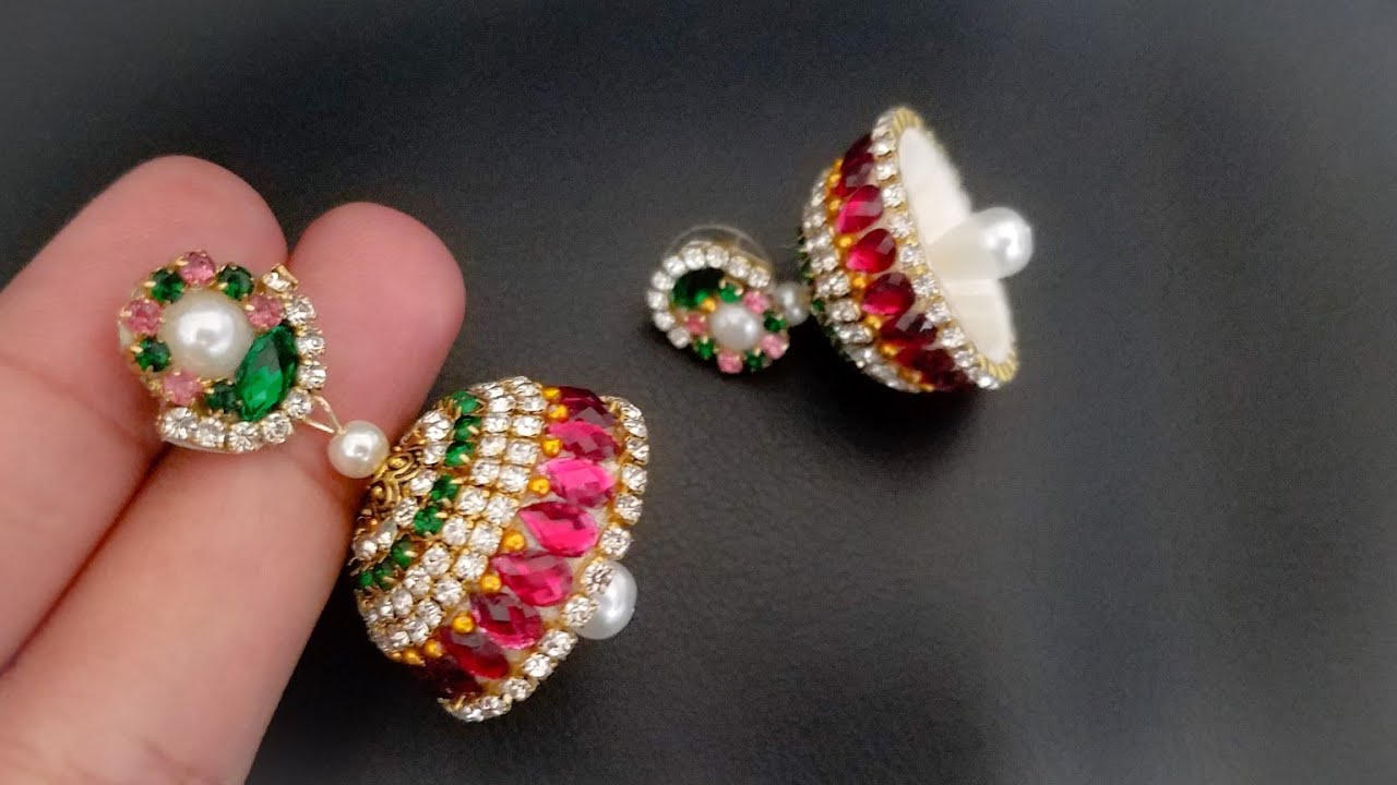 Making Silk Thread Bridal Jhumkas||Silk Thread Stone Jhumkas(Tutorial)
