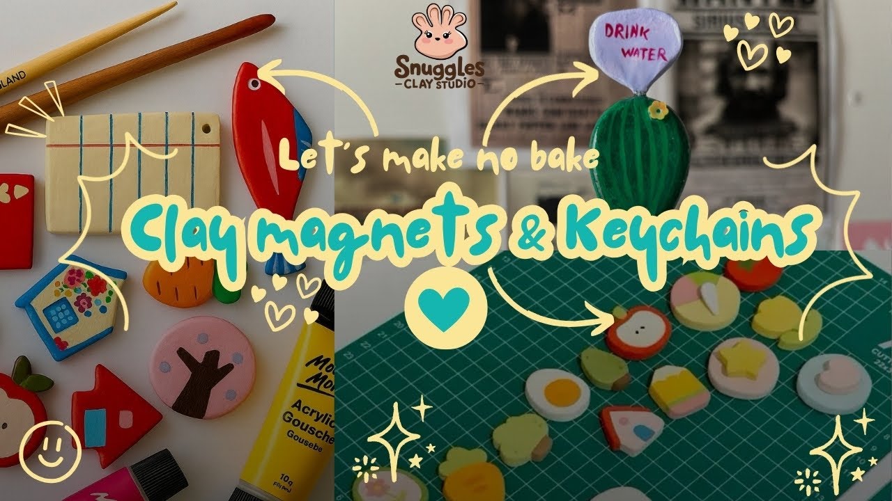 🌷Making Air Dry Clay magnets for the very first time / Relaxing clay process video 🍀