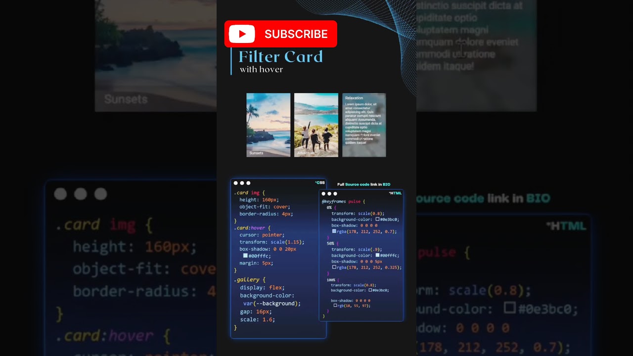 🆕🎥 Filter Card With Hover Effects Using HTML CSS JavaScript 🚀💡|#webdevelopment #tipsandtricks #new