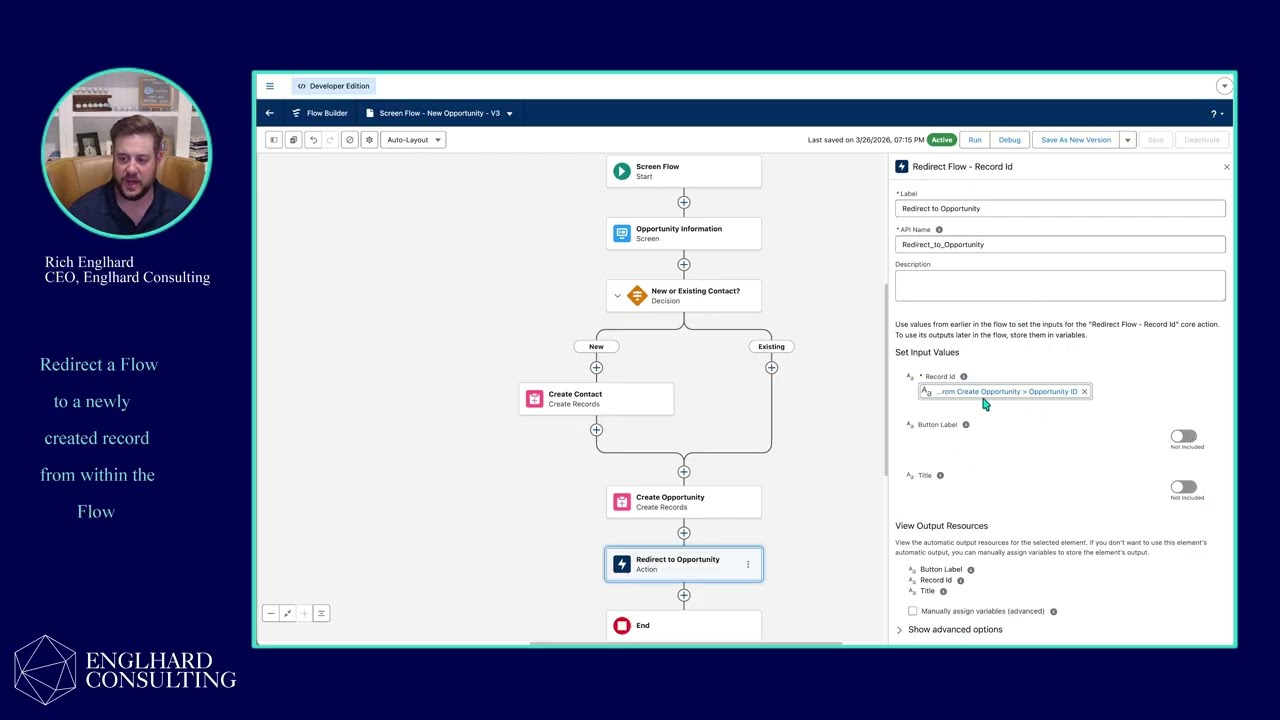 Salesforce Flow - Redirect a Flow to a newly created record from within the Flow