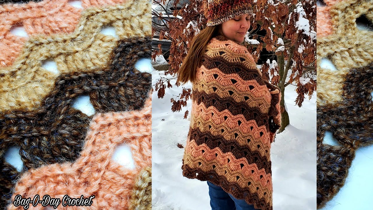 How To Crochet The Vintage Ripple Rectangular Wrap - Crochet Shawl - Bagoday Crochet Tutorial #653