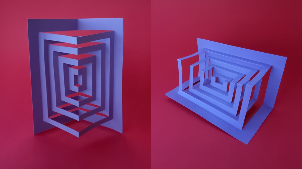 Киригами объемные прямоугольники &bull; Поп ап открытка из картона &bull; Kirigami Pop Up Card Paper Art Craft