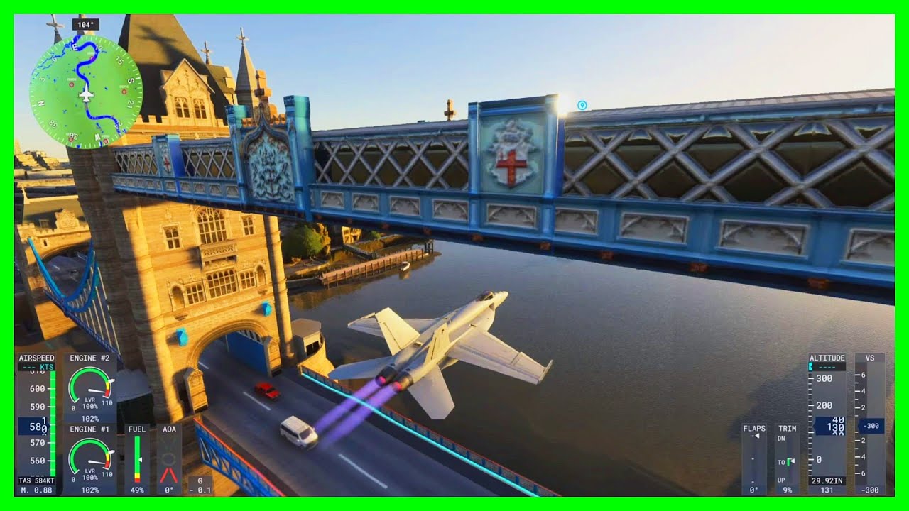 FLIGHT SIMULATOR 2024 LDN FLYING UNDER TOWER BRIDGE OVER PARLIAMENT BUCKINGHAM PALACE LONDON ENGLAND