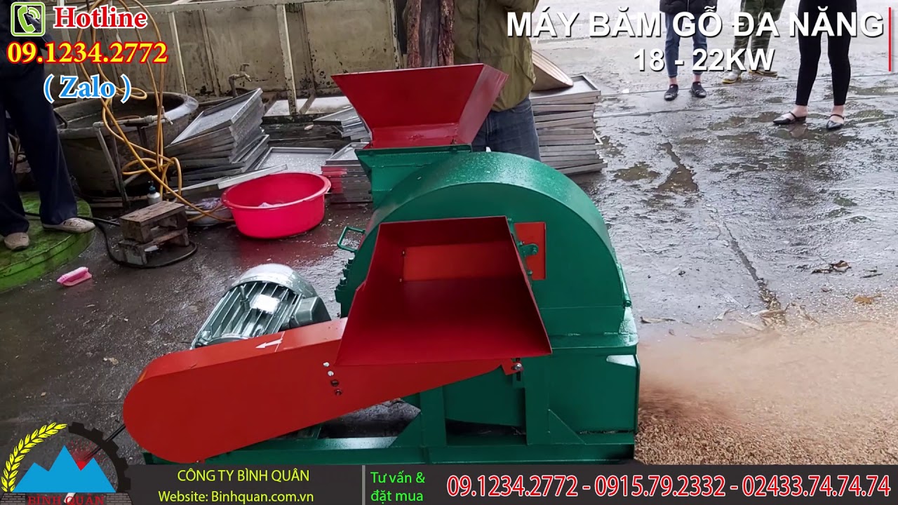 Máy băm gỗ đa năng 18kw - 22kw Bình Quân - Băm thân cây gỗ với đường kính 17cm