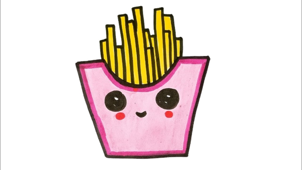 How to Draw a cute french fries 🍟 Easy - step by step Easy kawaii drawing