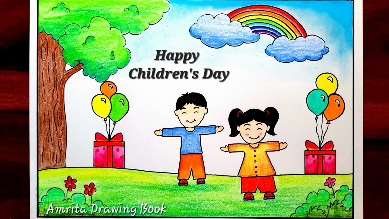 Children Day poster drawing, 14th Nov | Easy Drawing on Children's Day | Bal Diwas par Chitra
