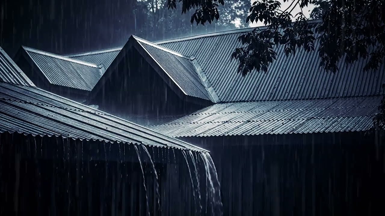 Intense Rain & Thunder on Tin Roof in Abandoned Woods at Night