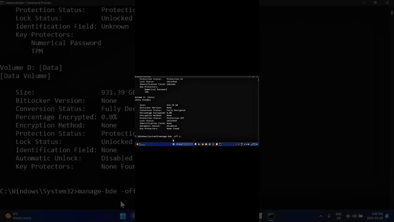 Disable Bitlocker using CMD