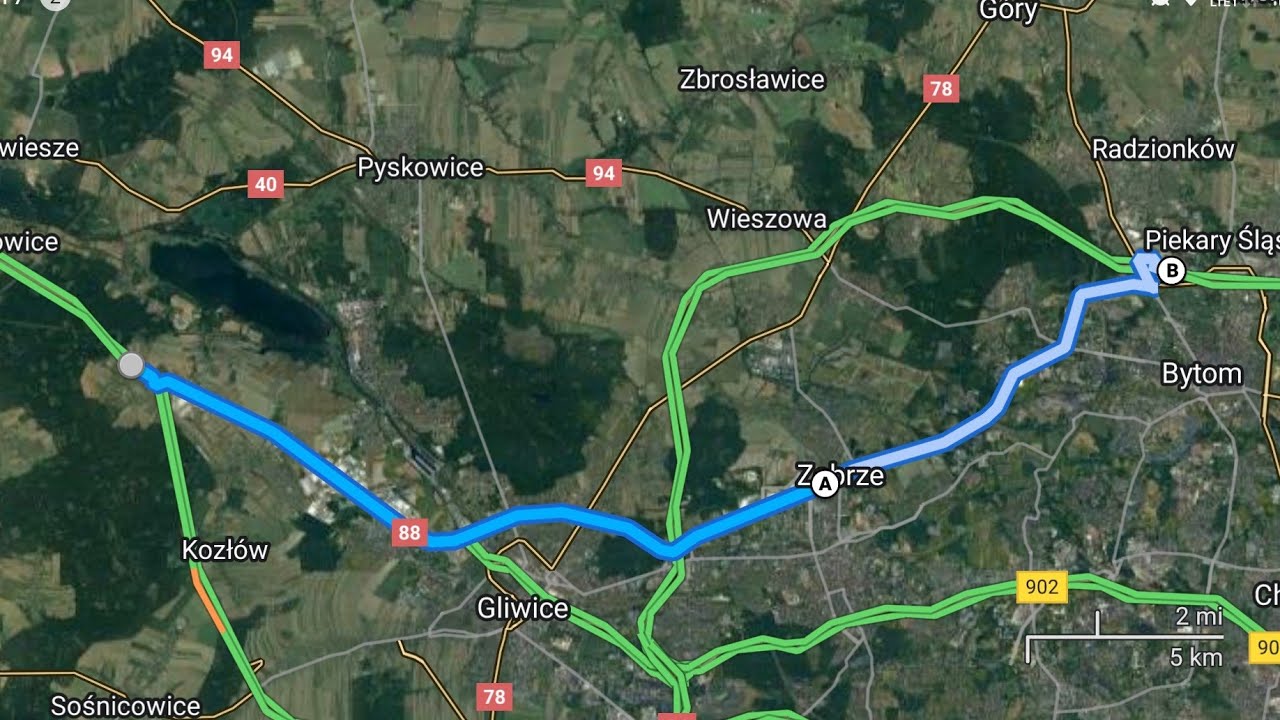 CabView. Z A4 do A1 przez Al. J. N. Jeziorańskiego DK88 Gliwice -Zabrze -Bytom, DE Reichsautobahn 64