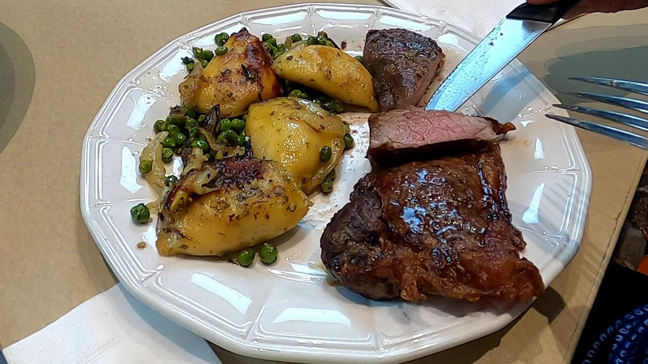 Pierogies, Pesto + Peas with Air Fried Steak